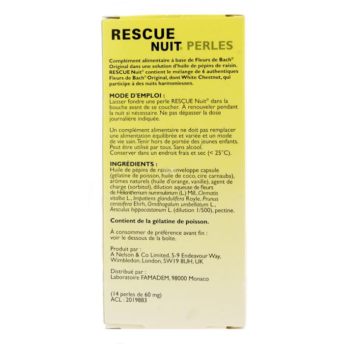 Perles Rescue Nuit Fleurs de Bach 14 Capsules