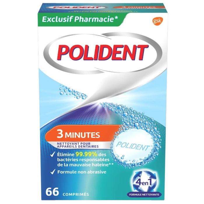 POLIDENT 3 Minutes Nettoyant Appareils Dentaires 66 comprimés