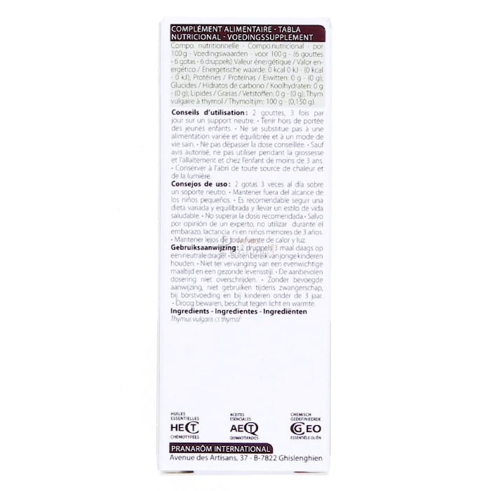 Huile essentielle thym vulgaire a thymol pranarom 10ml