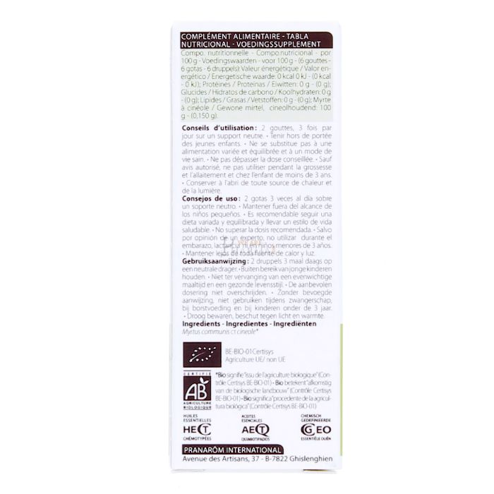 Huile essentielle myrte a cineole bio pranarom 5ml