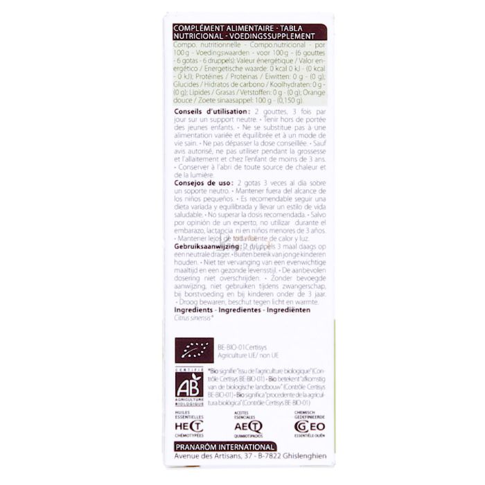 Huile essentielle orange douce bio pranarom 10ml