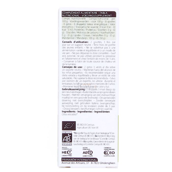 Huile essentielle mandarinier bio pranarom 10ml