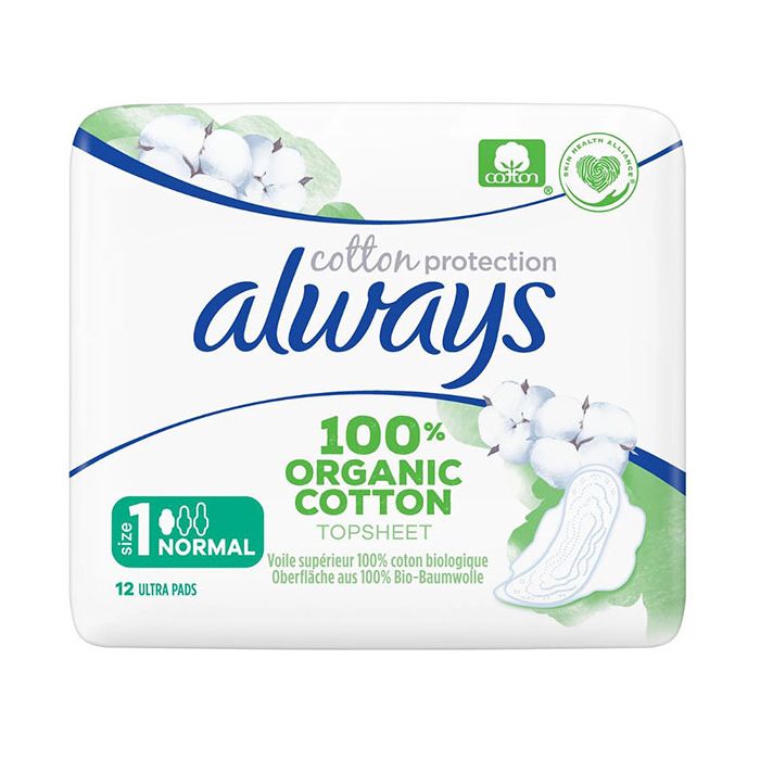 ALWAYS Cotton Protection 12 serviettes (Taille 1) BIO avec Ailettes