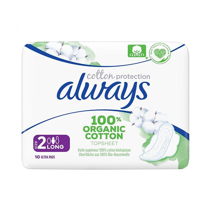 ALWAYS Cotton Protection 10 serviettes (Taille 2) BIO avec Ailettes
